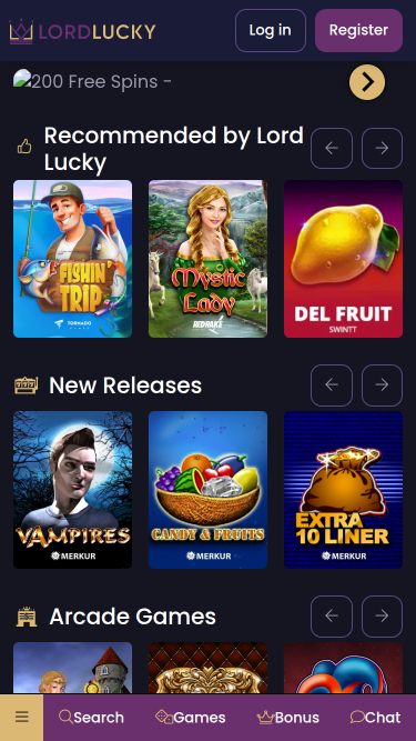 Lord Lucky Casino Mobile Homepage