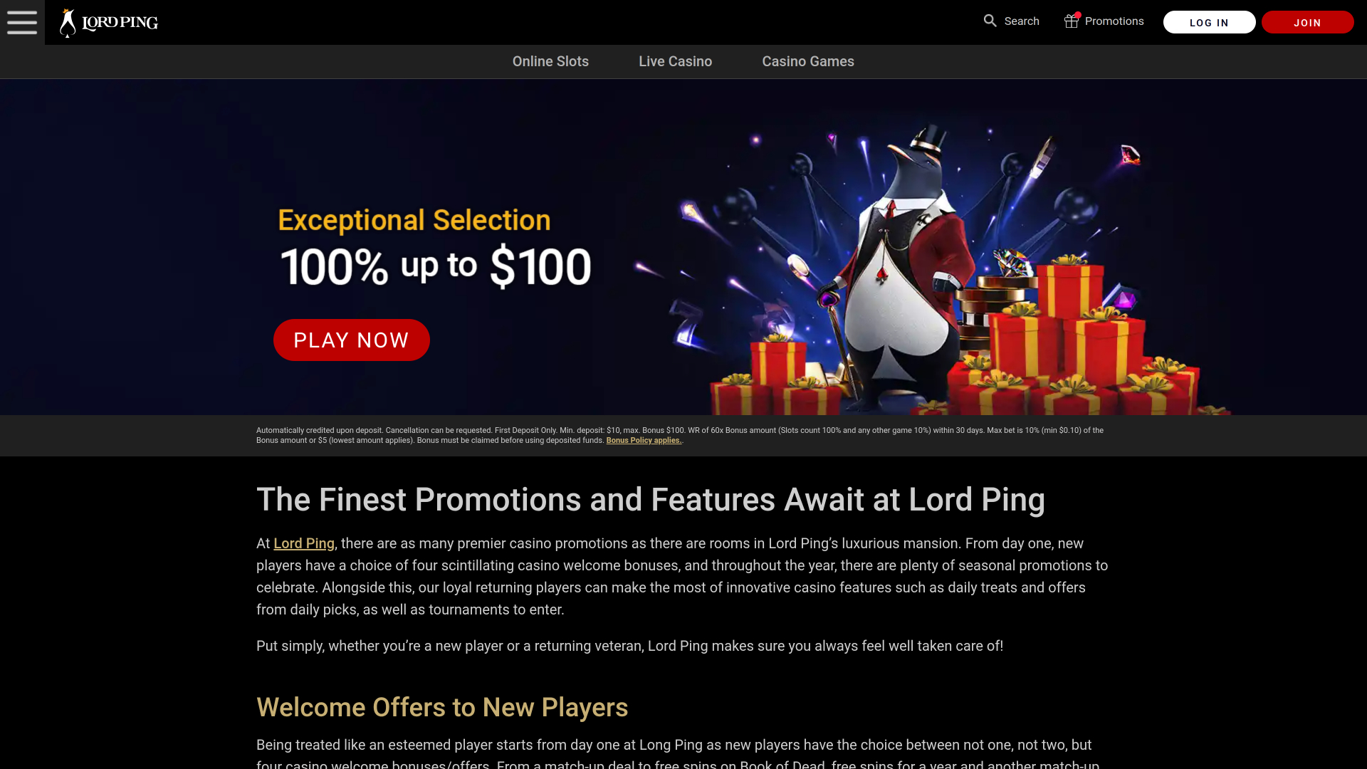 Promociones de escritorio del casino Lord Ping