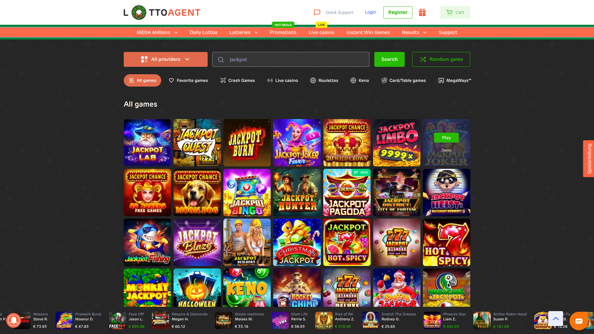 Jackpot desktop dell'agente Lotto