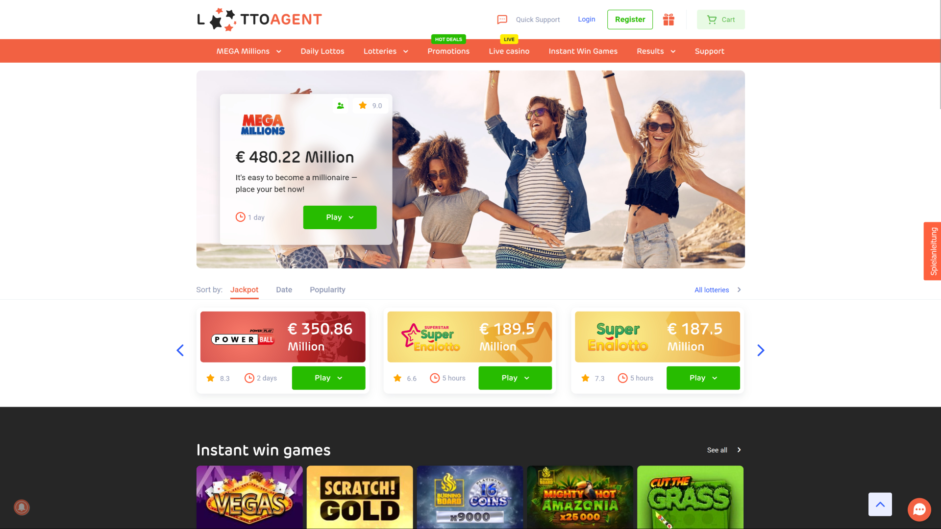 Page d'accueil de Lotto Agent Desktop