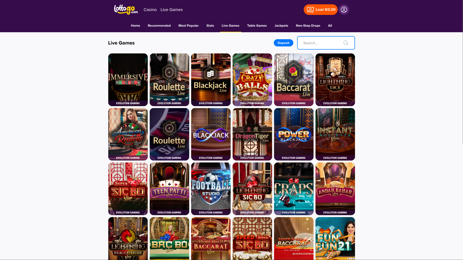 LottoGo Casino con crupier en vivo para escritorio