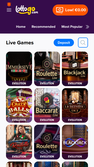 LottoGo Casino Móvil con crupier en vivo