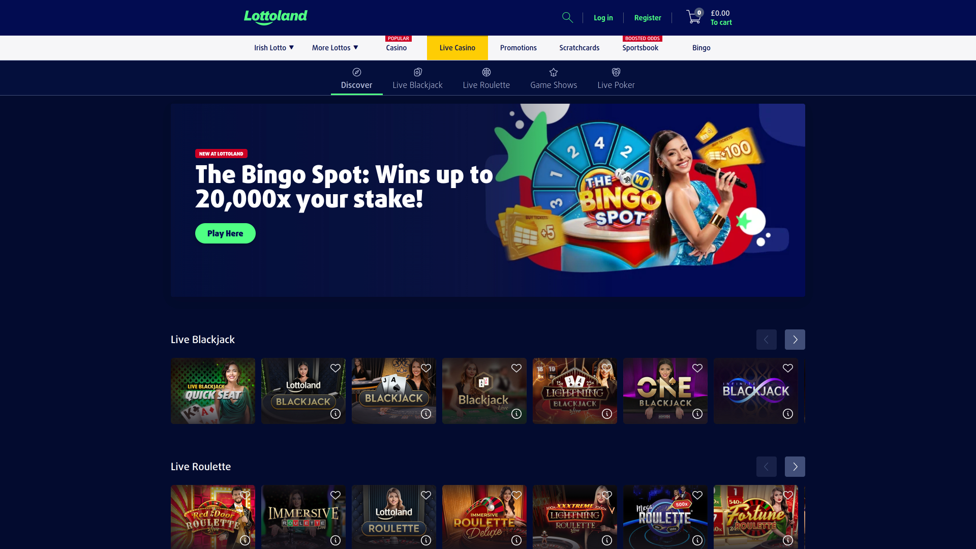 Casino Lottoland sur ordinateur avec croupier en direct