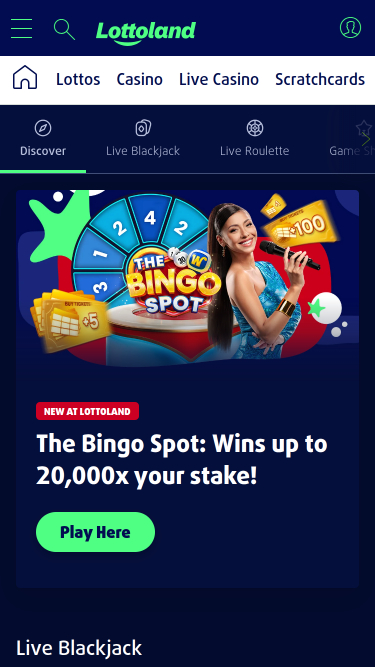 Casino mobile Lottoland avec croupier en direct