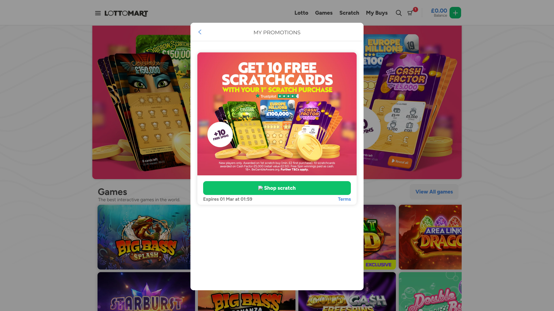 Lottomart Casino Desktop-Aktionen