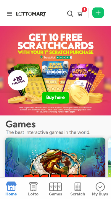 Lottomart Casino Mobile Homepage