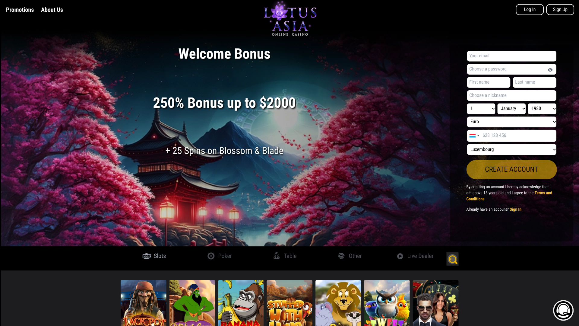Lotus Asia Casino Desktop Homepage