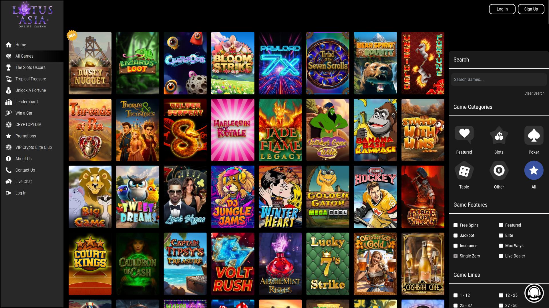Jeux de casino Lotus Asia sur ordinateur