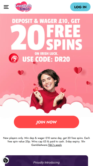 Домашняя страница мобильного приложения казино Lovehearts Bingo