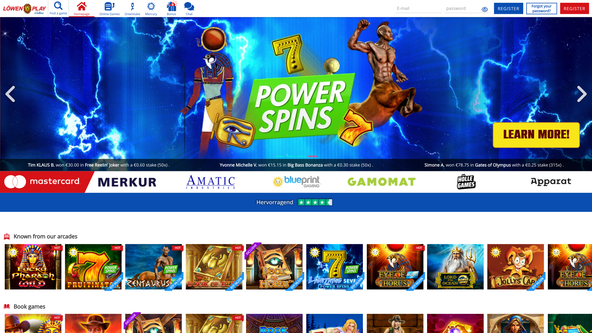 Página de inicio de Lowen Play Desktop