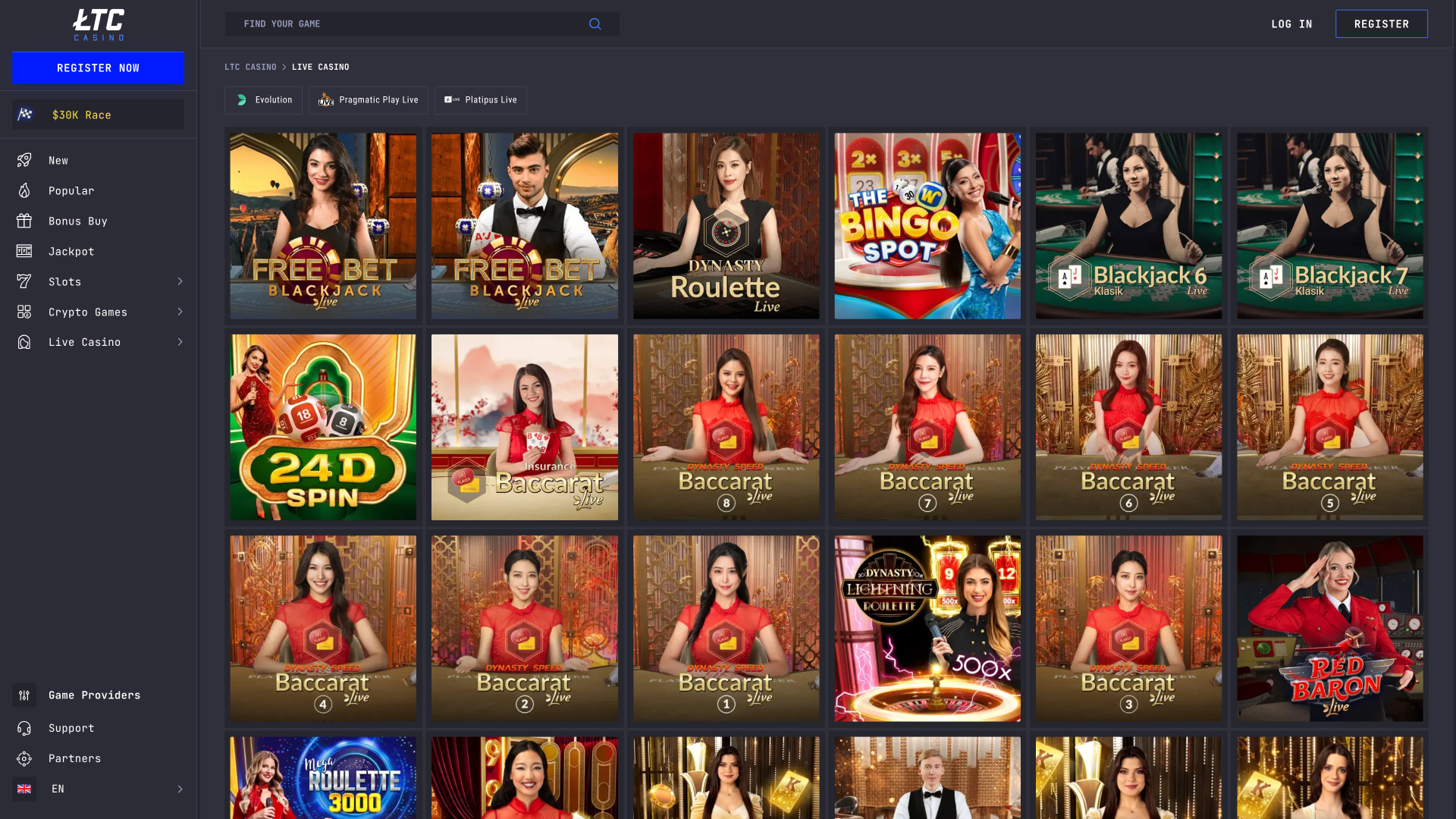 Casino LTC sur ordinateur avec croupier en direct