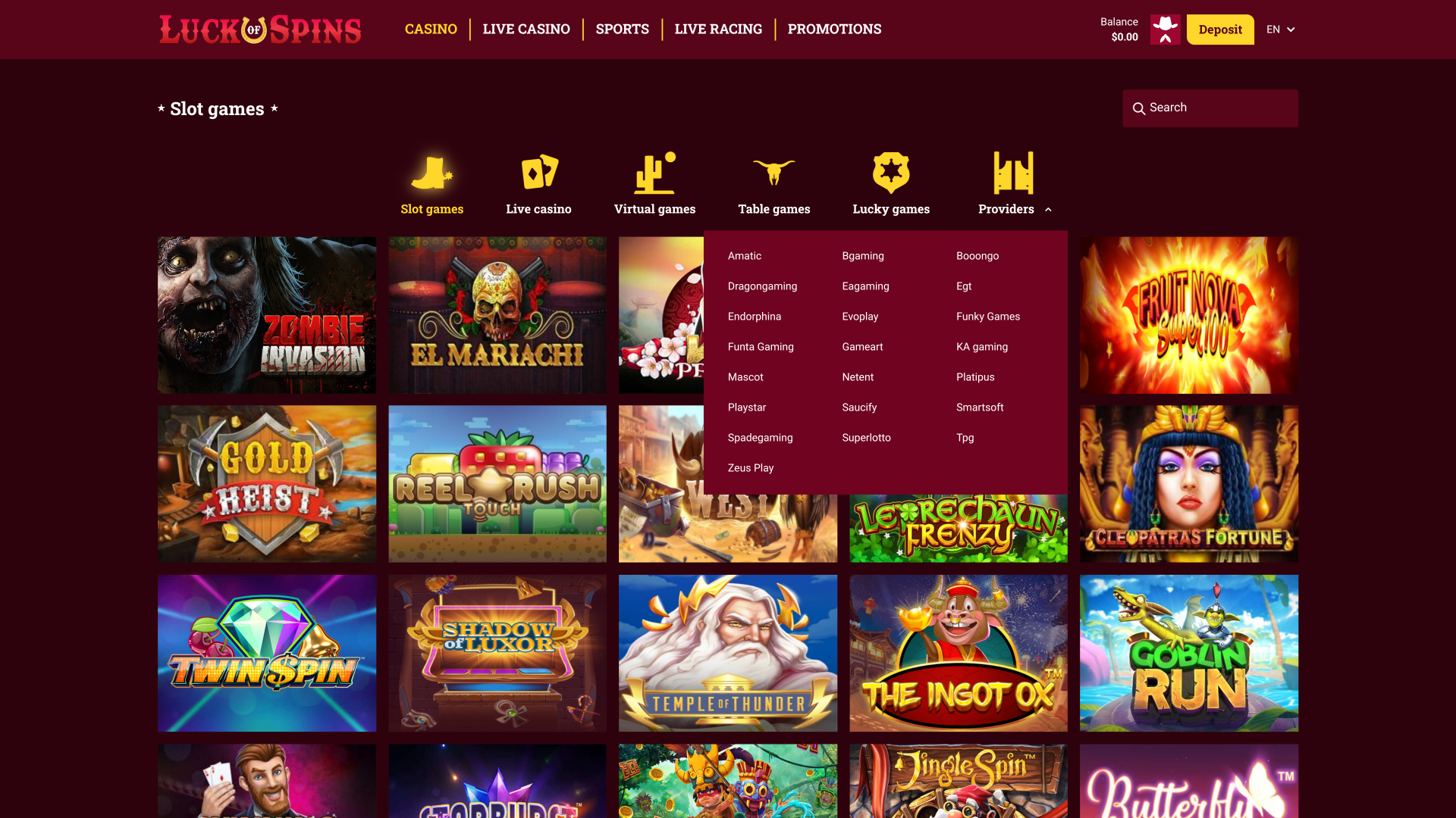 Développeurs du jeu de casino Luck Of Spins pour ordinateur