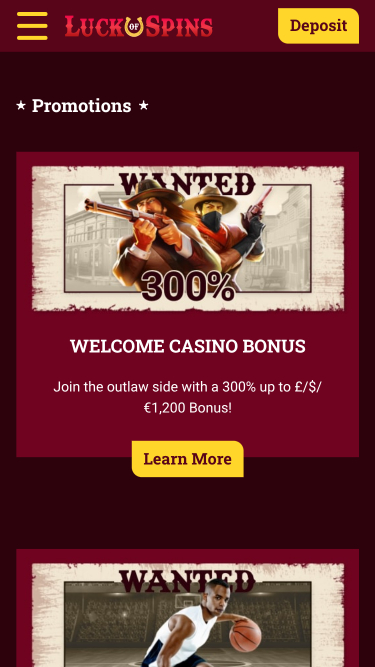 Promotions mobiles du casino Luck Of Spins