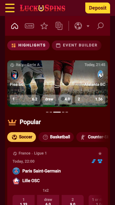 Luck Of Spins Casino Mobile Sports