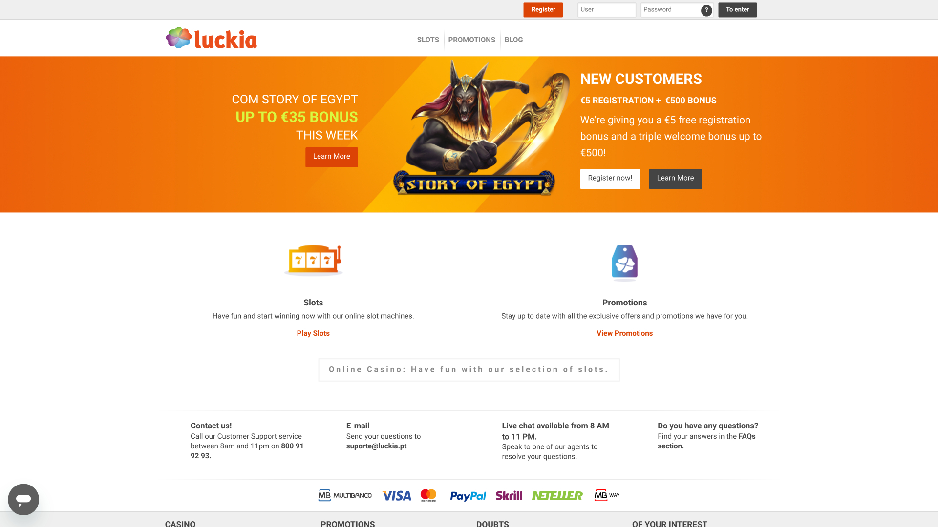 Luccia Casino Desktop-Startseite