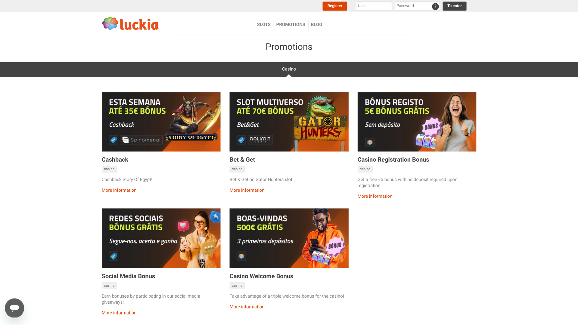 Luccia Casino Desktop-Aktionen