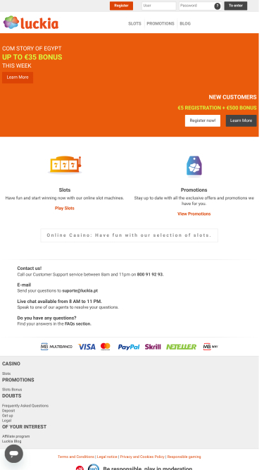 Luccia Casino Mobile Homepage