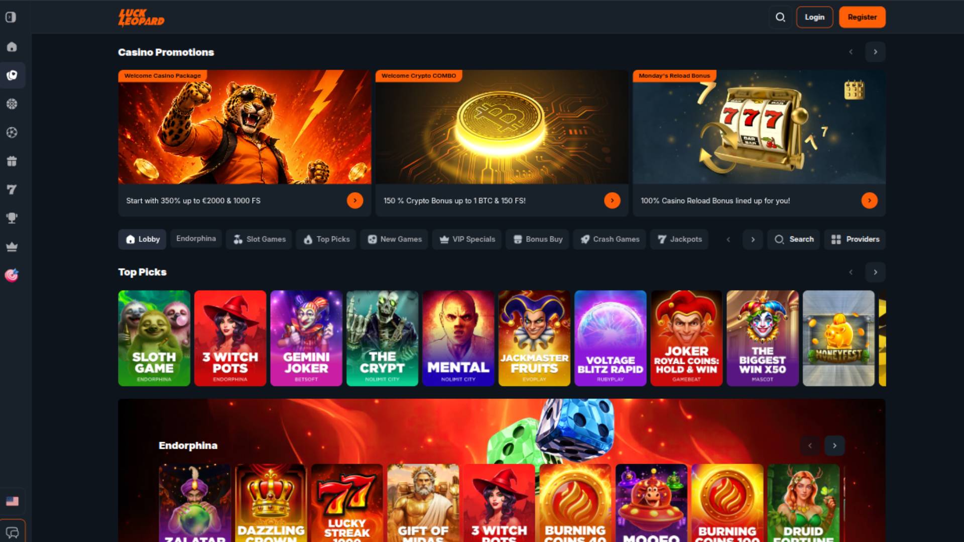Capture d'écran de la page de jeux du casino Luck Leopard