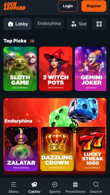 Capture d'écran de la page mobile du jeu Luck Leopard Casino