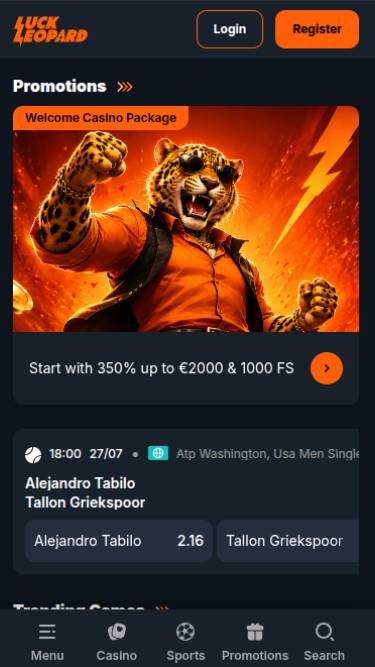 Capture d'écran mobile de la page d'accueil du casino Luck Leopard