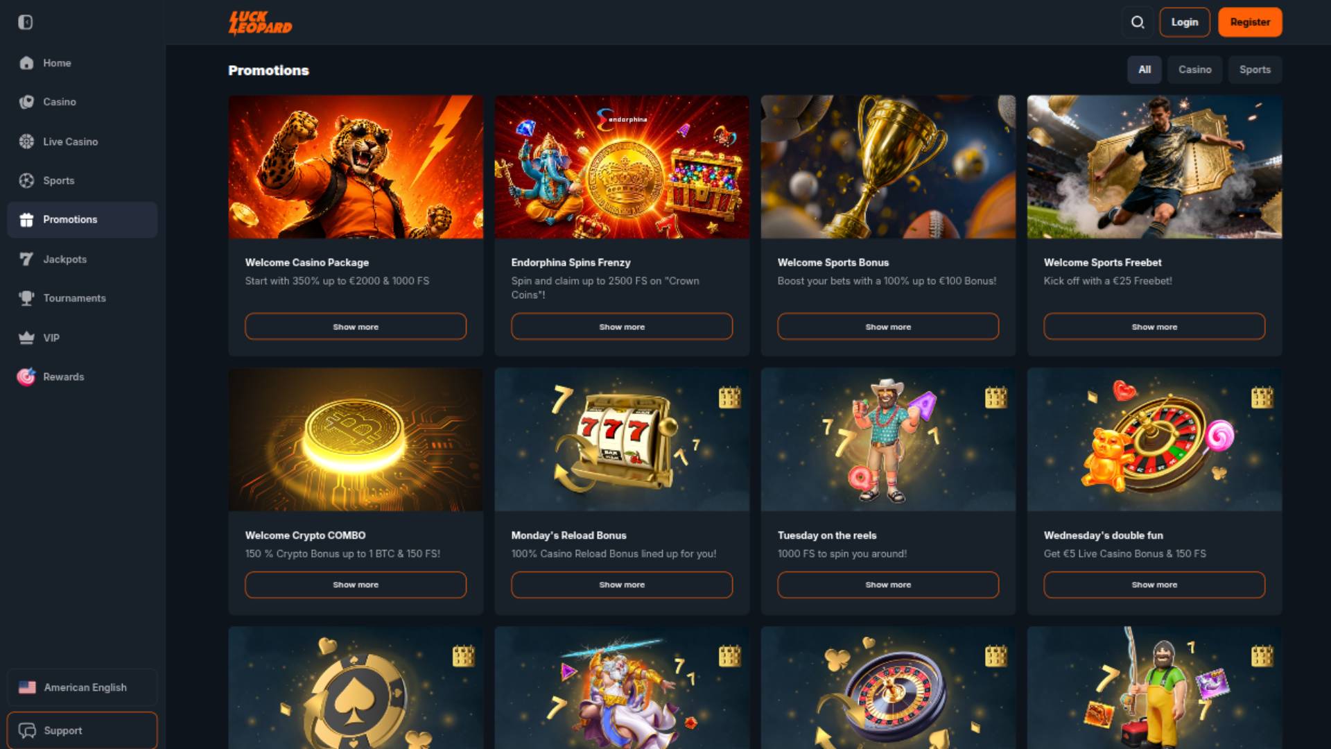 Capture d'écran de la page des promotions du casino Luck Leopard