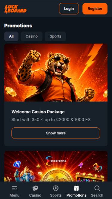 Capture d'écran de la page mobile des promotions du casino Luck Leopard
