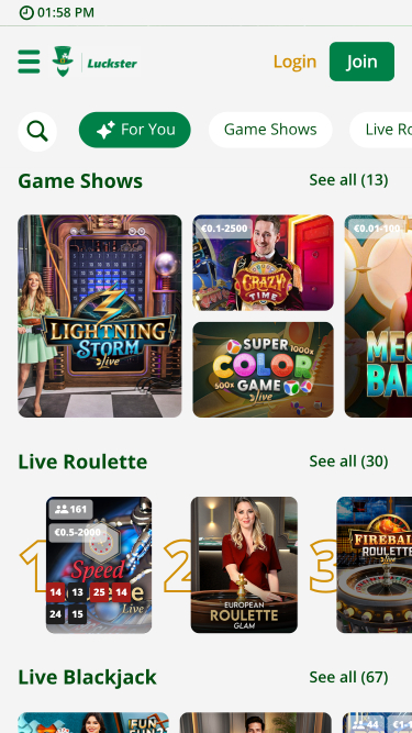 Casino mobile Luckster avec croupier en direct