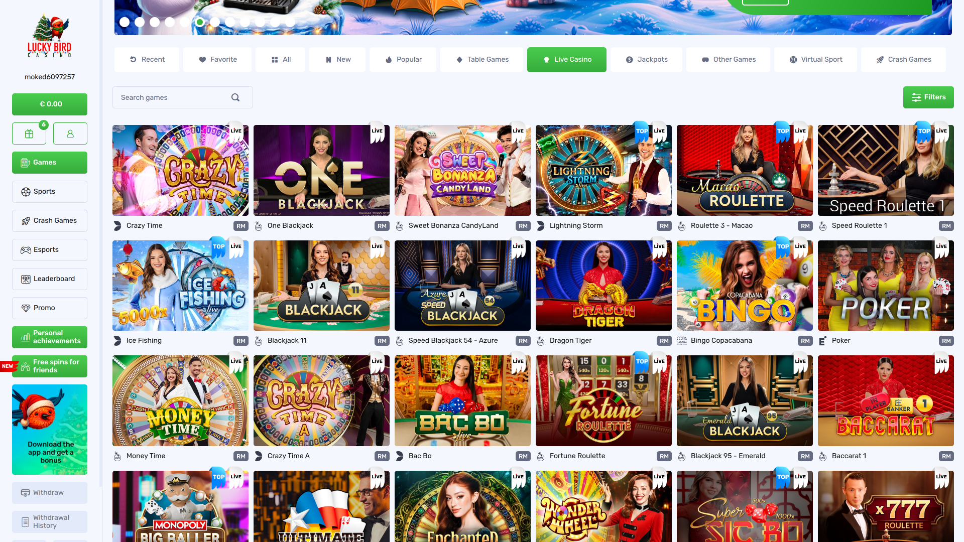 Casino Lucky Bird con crupier en vivo de escritorio