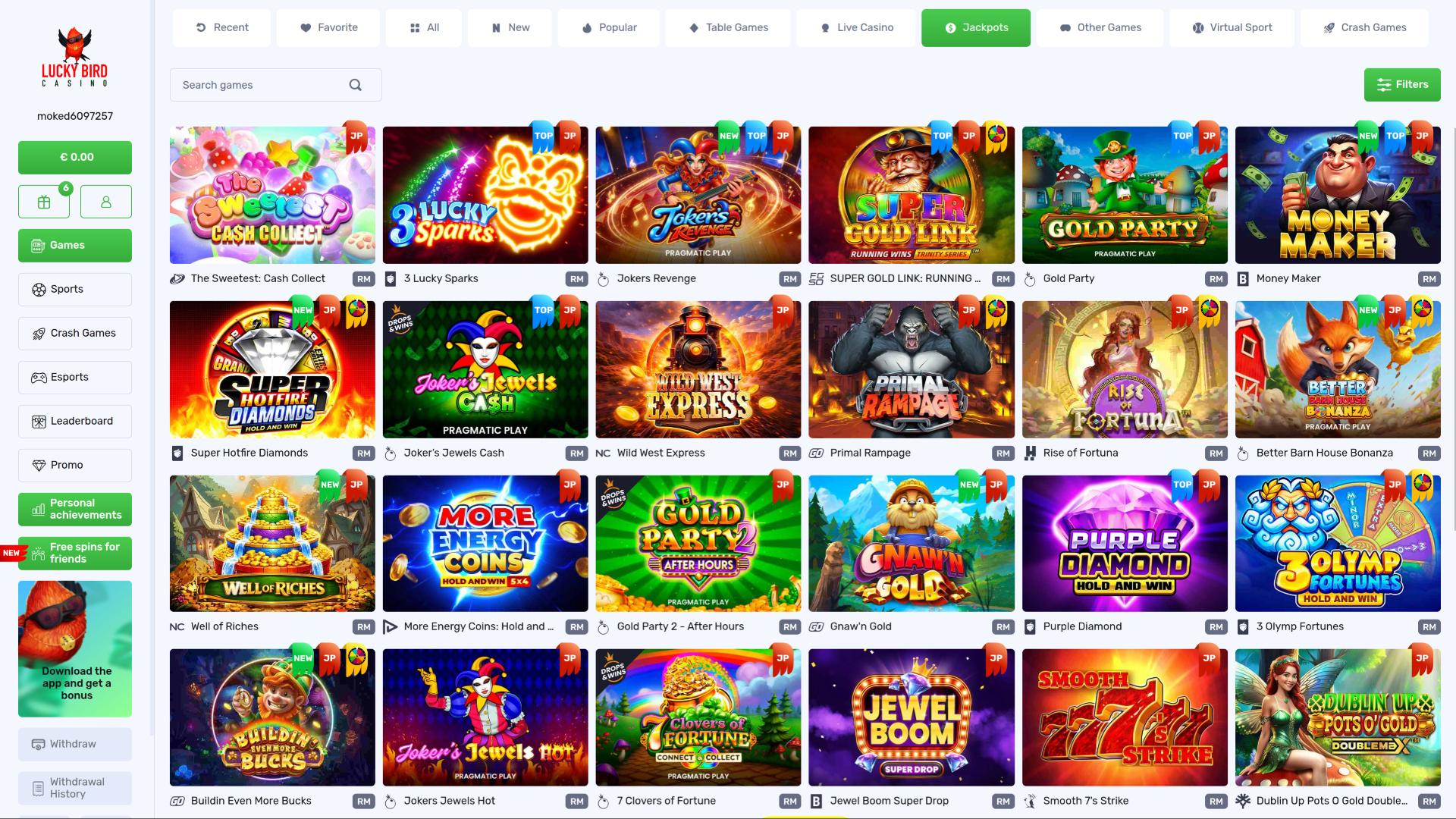 Jackpot de bureau du casino Lucky Bird