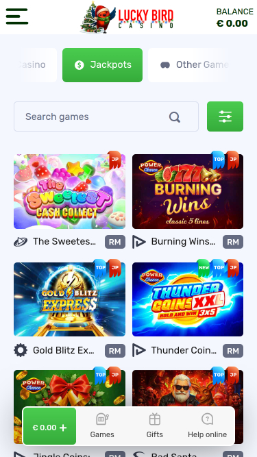 Jackpot móvil del casino Lucky Bird