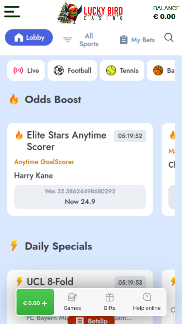 Deportes móviles del casino Lucky Bird