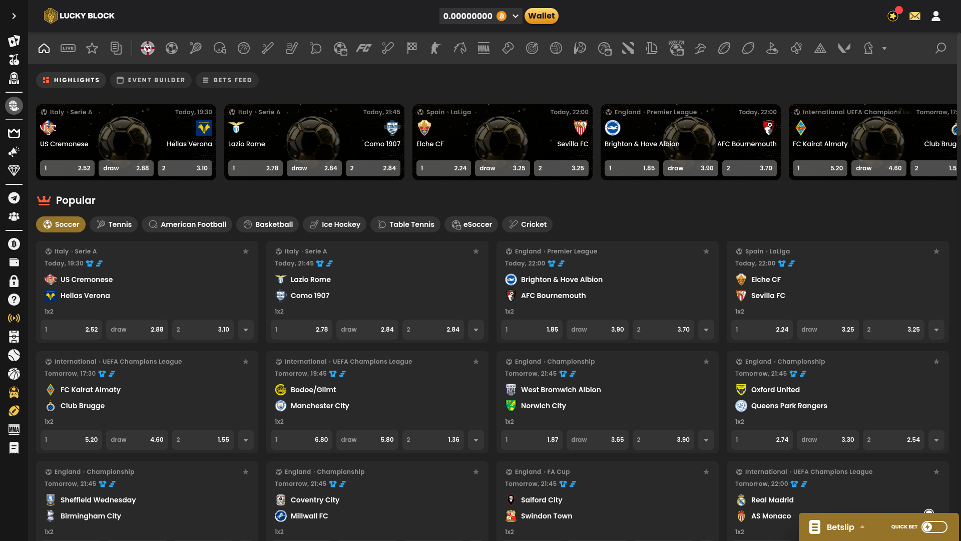 Lucky Block Casino Sports sur ordinateur