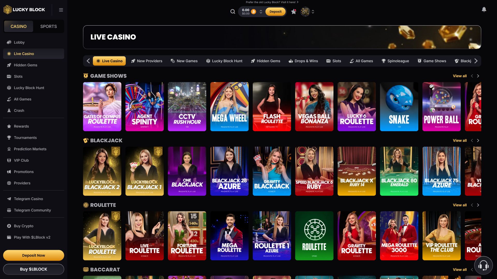 Crupier en Vivo de Lucky Block Casino para Escritorio