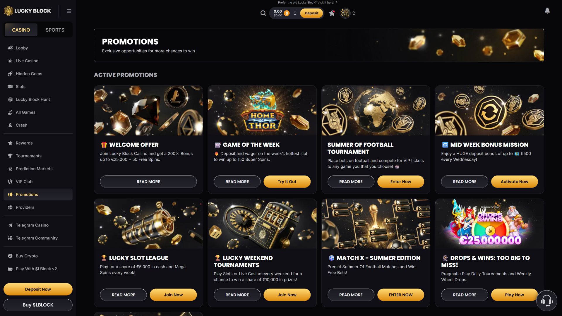 Promociones de escritorio de Lucky Block Casino