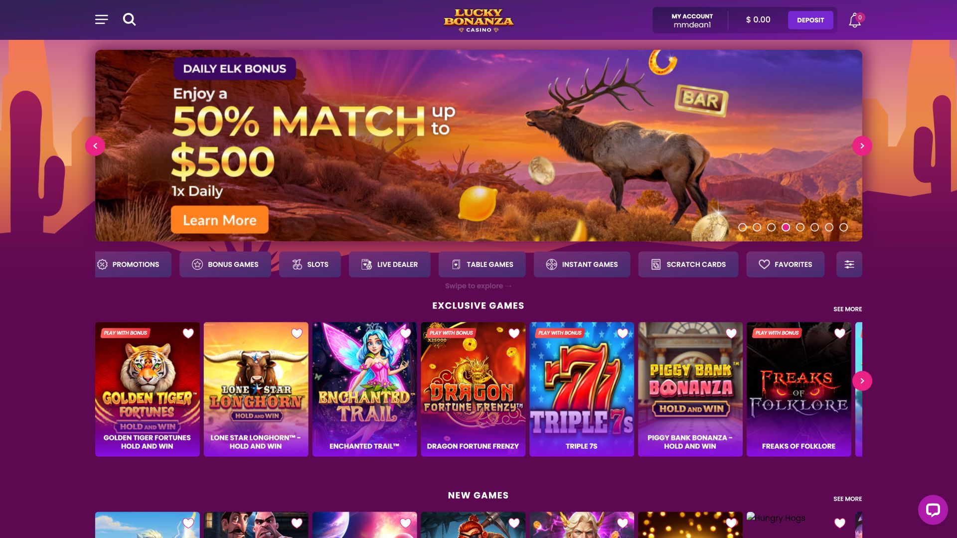 Главная страница казино Lucky Bonanza для настольных компьютеров