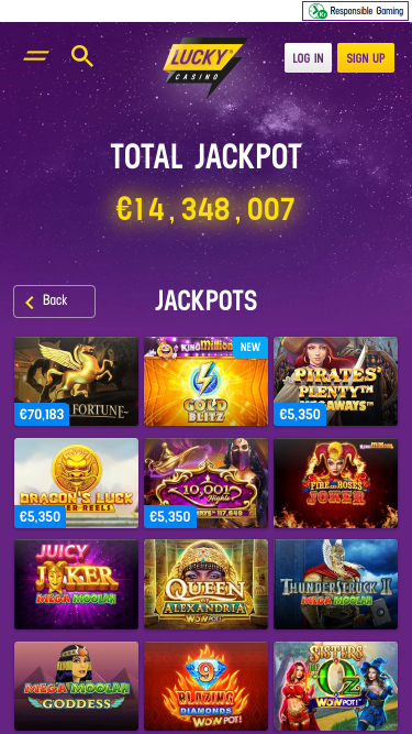 Jackpot mobile de Lucky Casino