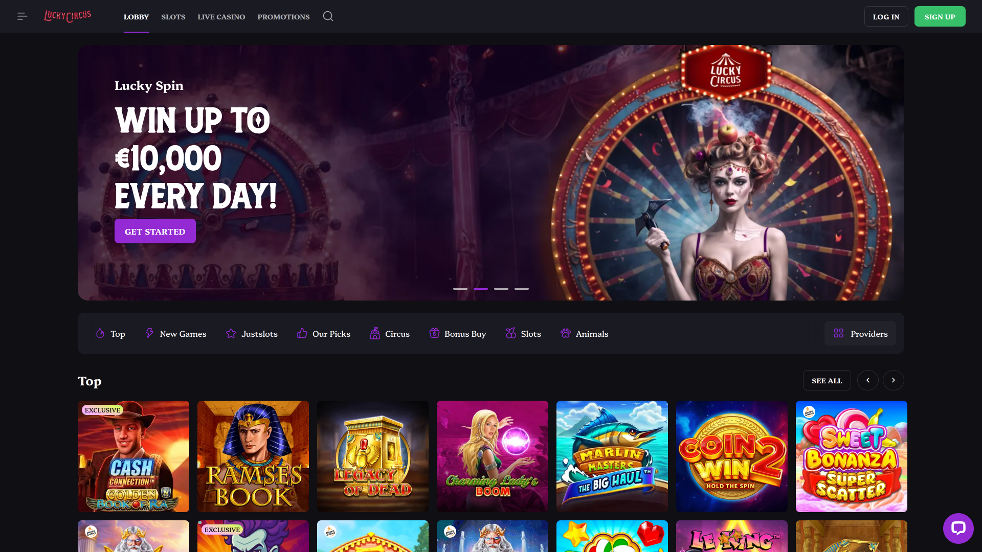 Lucky Circus Casino Desktop-Startseite