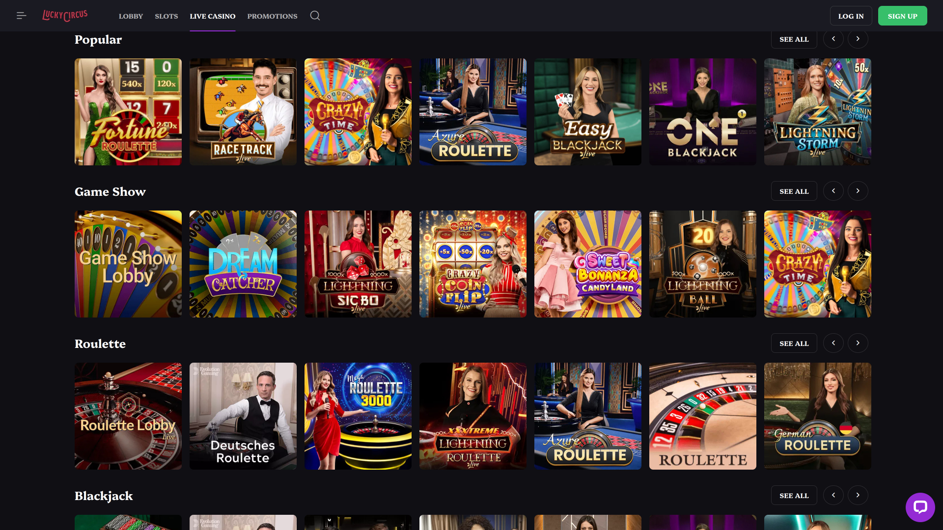 Lucky Circus Casino Desktop Live-Dealer