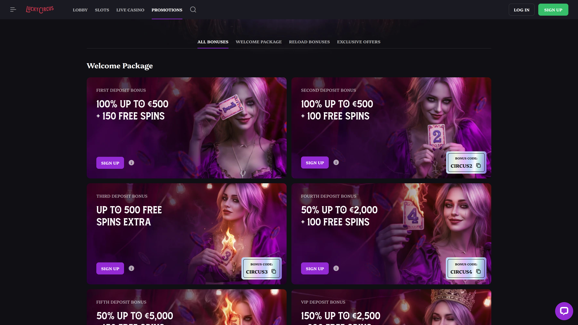 Lucky Circus Casino Desktop-Aktionen