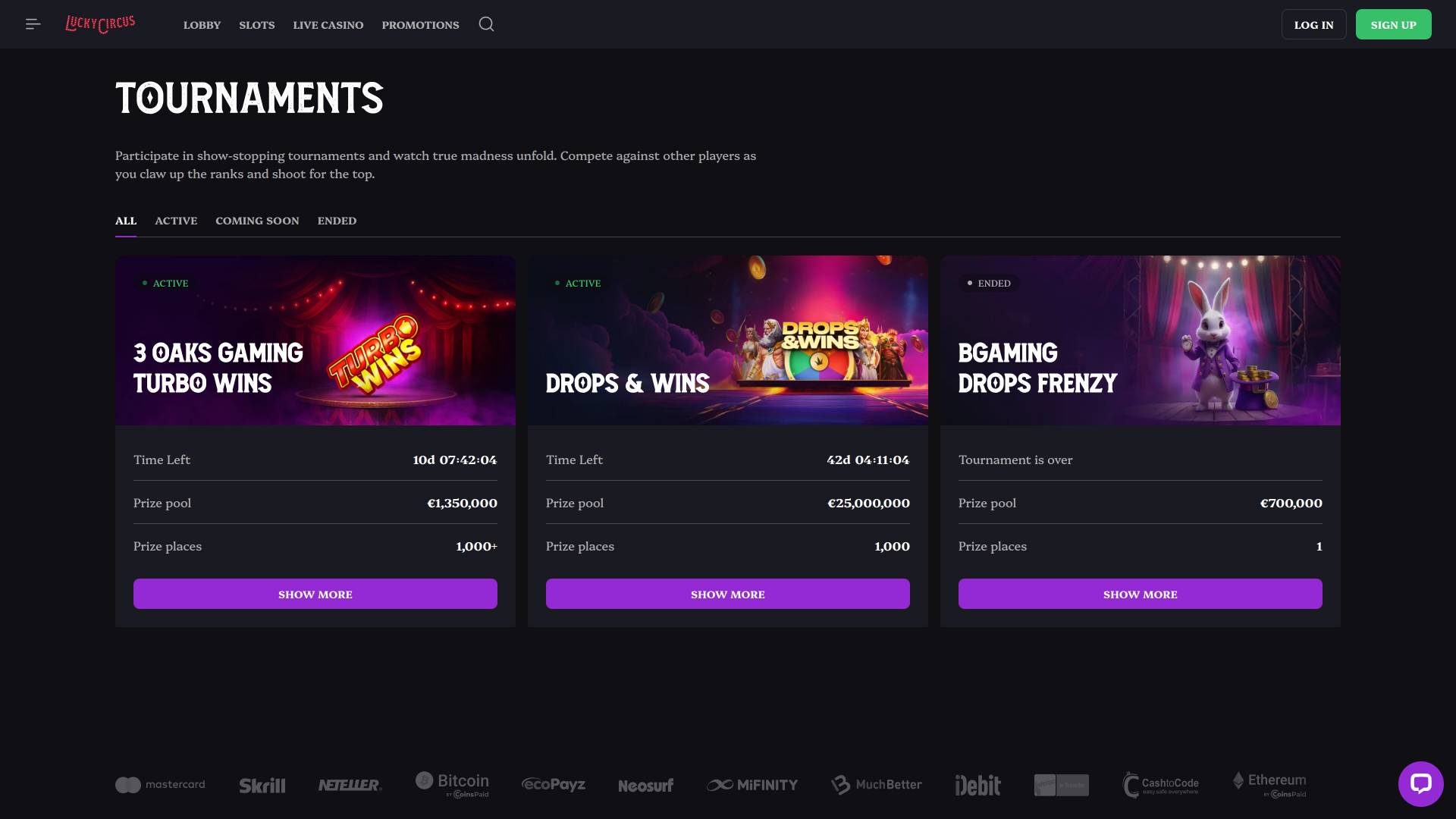 Lucky Circus Casino Desktop-Turniere