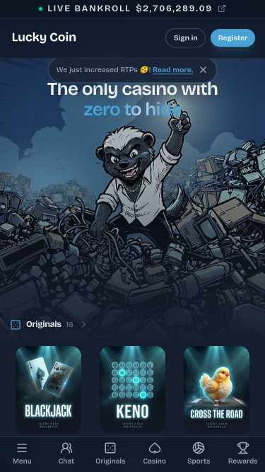 Lucky Coin Casino Mobile Homepage