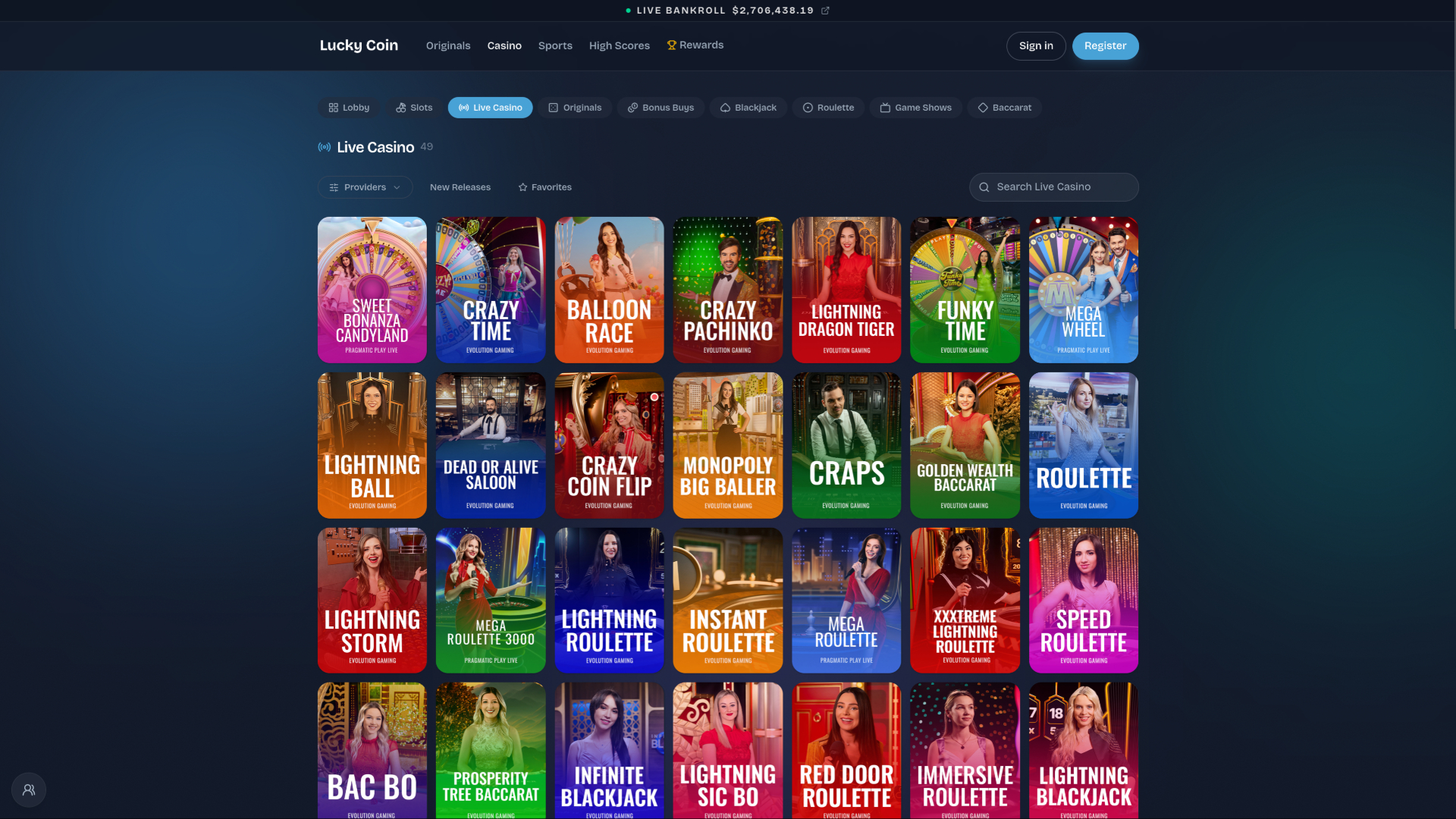 Lucky Coin Casino Desktop Live Dealer