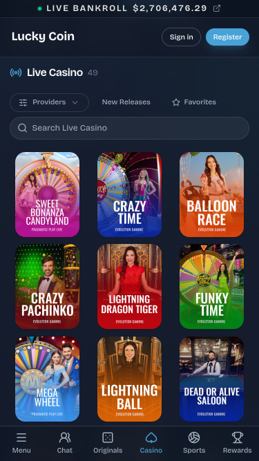 Lucky Coin Casino Mobile Live Dealer