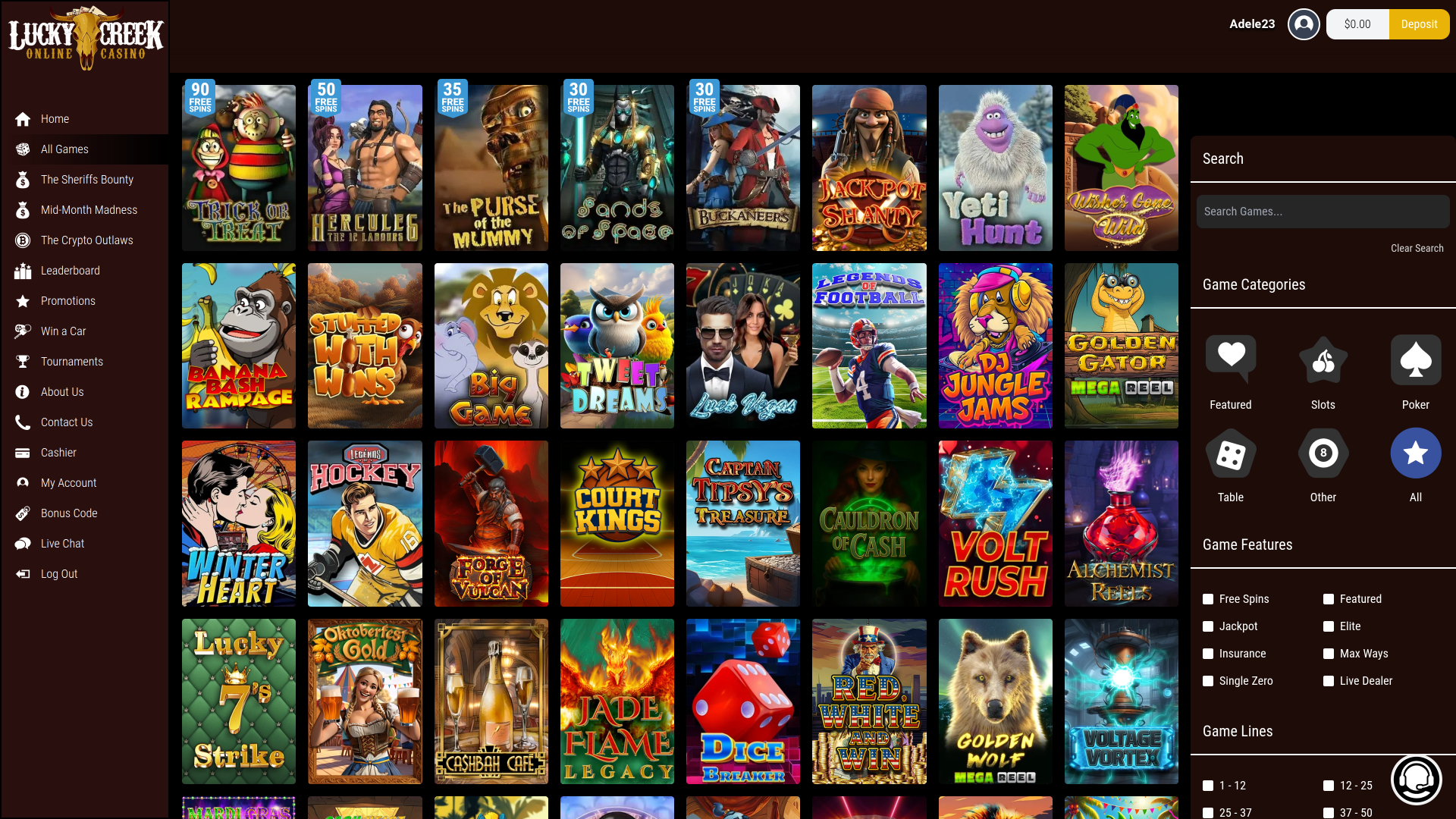 Lucky Creek Casino Desktop Games
