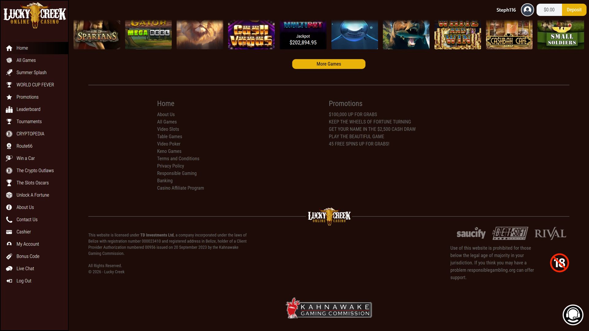 Desarrolladores del juego de escritorio Lucky Creek Casino