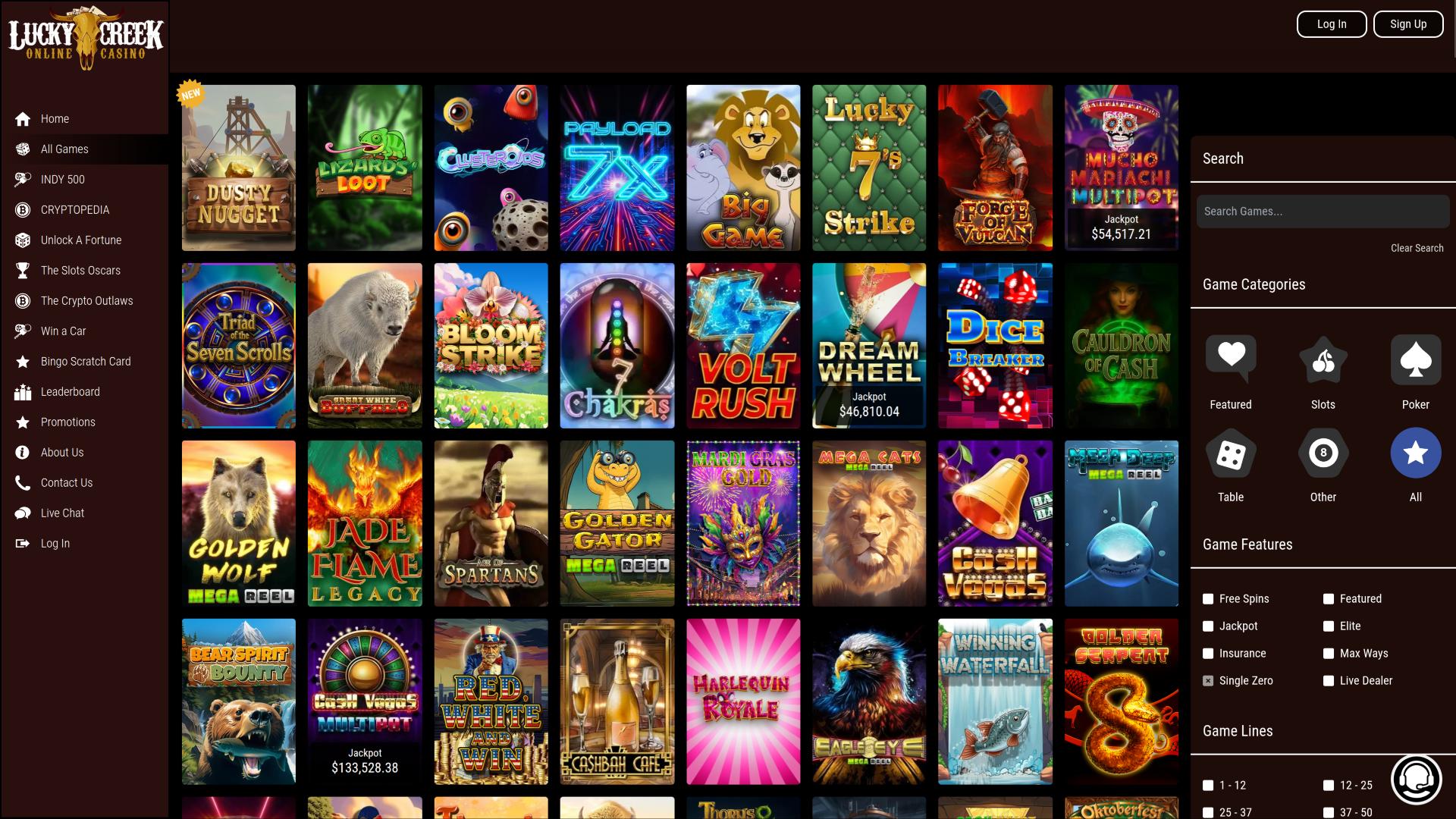 Juegos de escritorio de Lucky Creek Casino