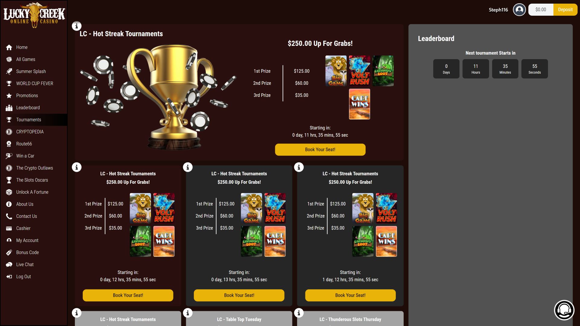 Torneos de escritorio del Casino Lucky Creek