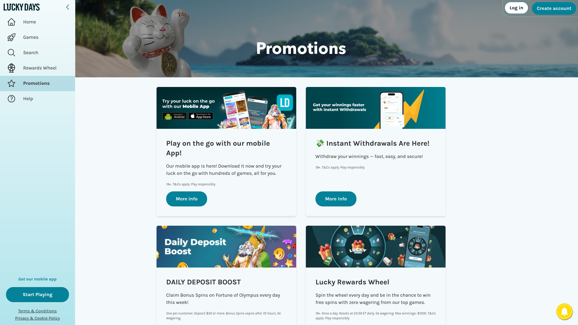 Promociones de escritorio de Lucky Days Casino