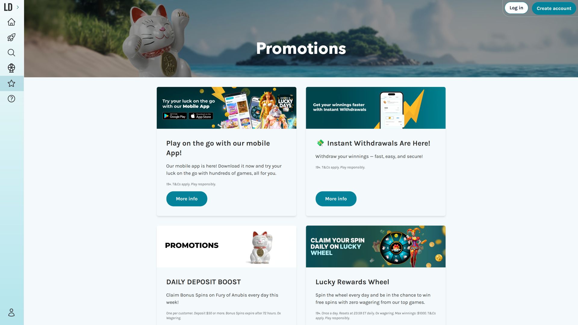 Promotions pour ordinateur de bureau au casino Lucky Days