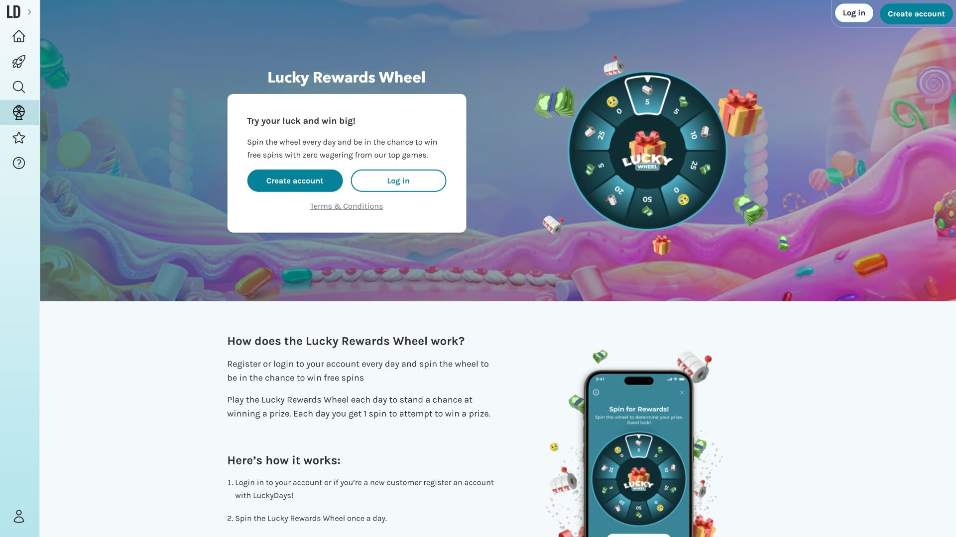 Roue de récompenses du casino Lucky Days sur ordinateur